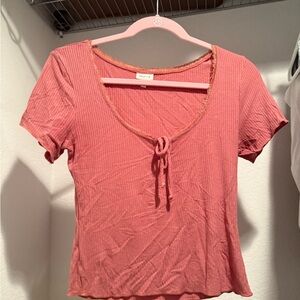 Brandy Melville Pink Tie Front Fitted Blouse